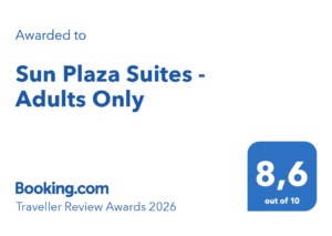 Booking.com Traveller Review Award 2026 for Sun Plaza Suites - Adults Only Hotel in Ayia Napa Center