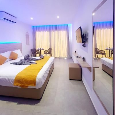 Superior Studio with modern design, cozy bed, and TV.